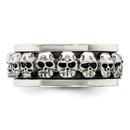 Sterlingsilber Poliert Spinning Mittig Antikisiert Totenkopf Ring