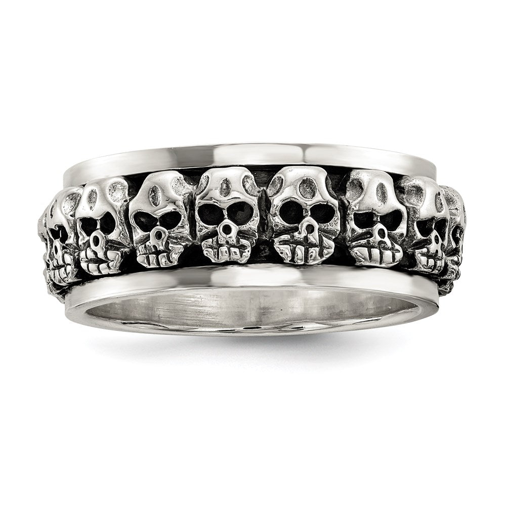 Sterlingsilber Poliert Spinning Mittig Antikisiert Totenkopf Ring
