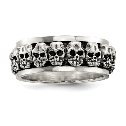 Sterlingsilber Poliert Spinning Mittig Antikisiert Totenkopf Ring
