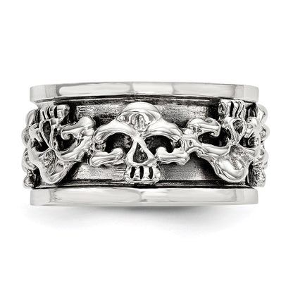 Sterlingsilber Poliert Spinning Mittig Antikisiert Totenkopf Ring