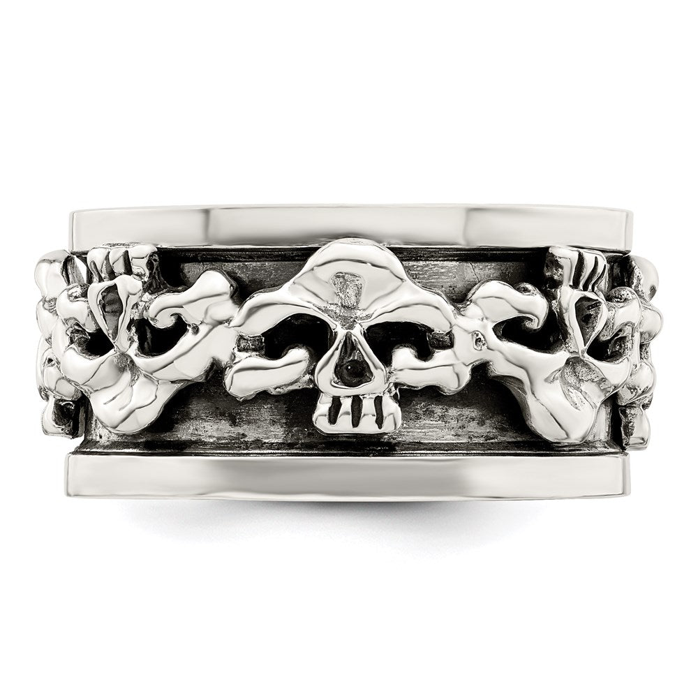 Sterlingsilber Poliert Spinning Mittig Antikisiert Totenkopf Ring
