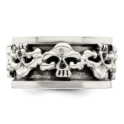 Sterlingsilber Poliert Spinning Mittig Antikisiert Totenkopf Ring