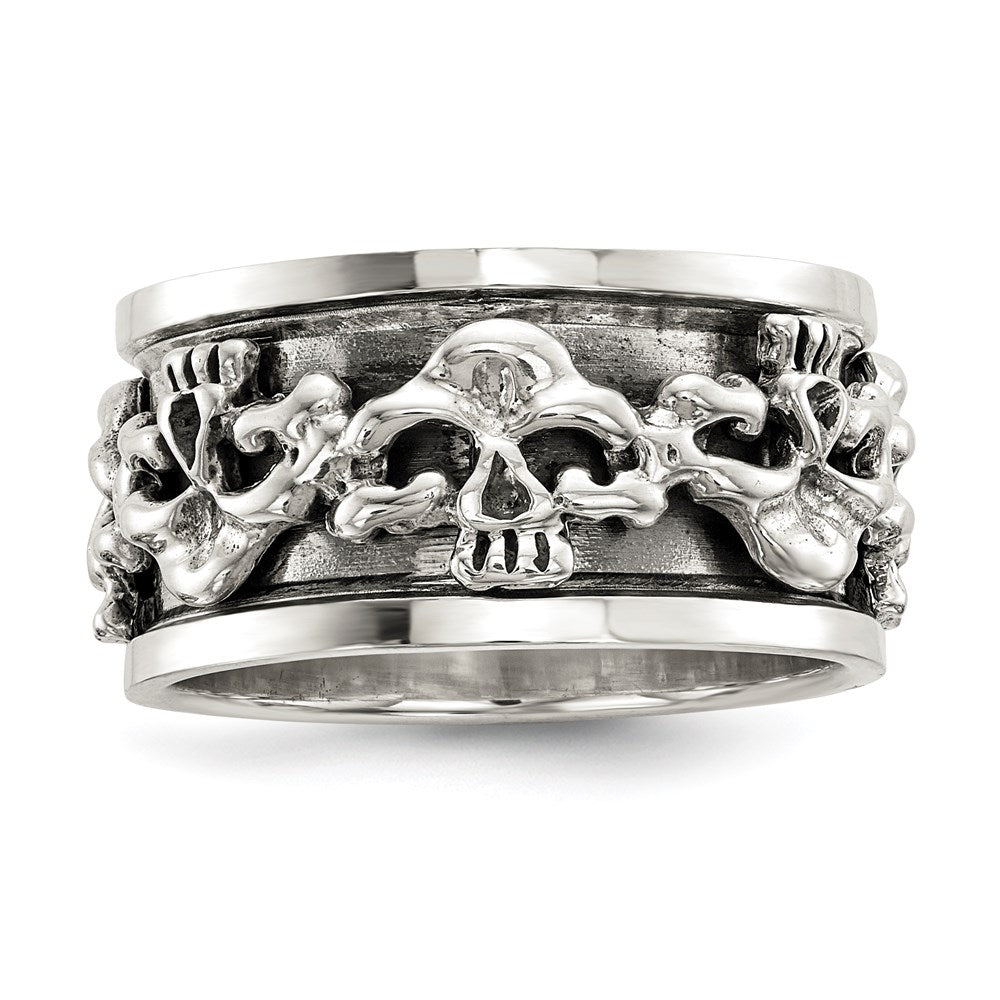 Sterlingsilber Poliert Spinning Mittig Antikisiert Totenkopf Ring