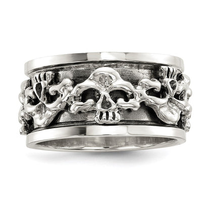 Sterlingsilber Poliert Spinning Mittig Antikisiert Totenkopf Ring