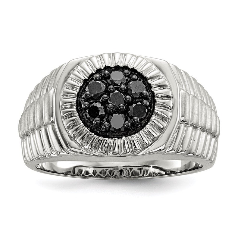 Sterlingsilber Rhodiniert Herren Schwarz Diamant Poliert/satin Ring