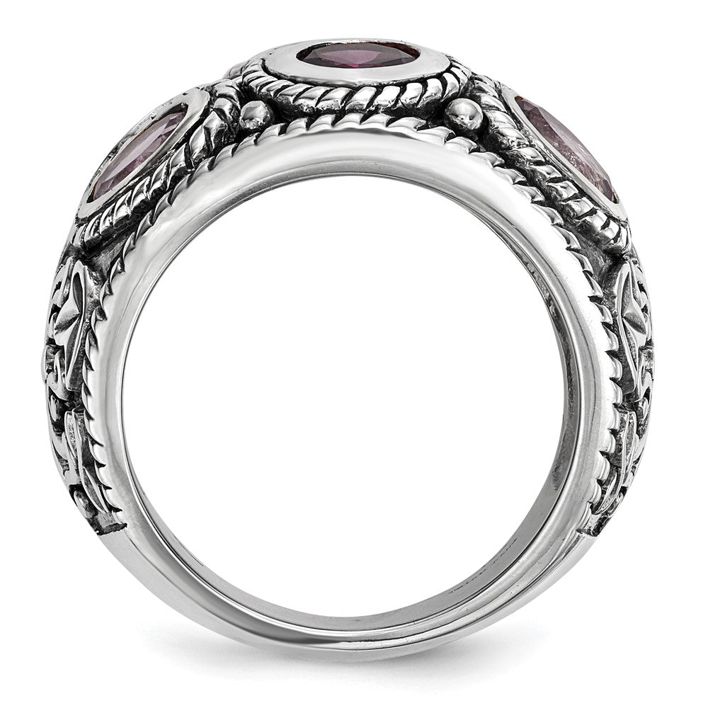 Silber/14K Bicolor Sterlingsilber Rhod. 14K Rosa Qrtz Rhodolith Ga & Turmalin Ring