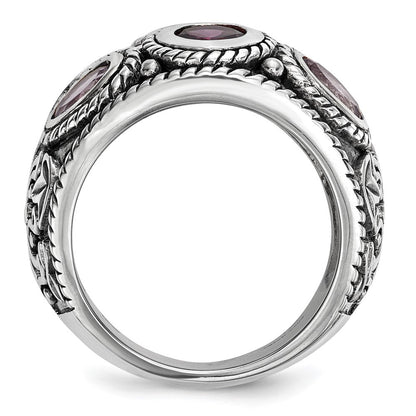 Silber/14K Bicolor Sterlingsilber Rhod. 14K Rosa Qrtz Rhodolith Ga & Turmalin Ring