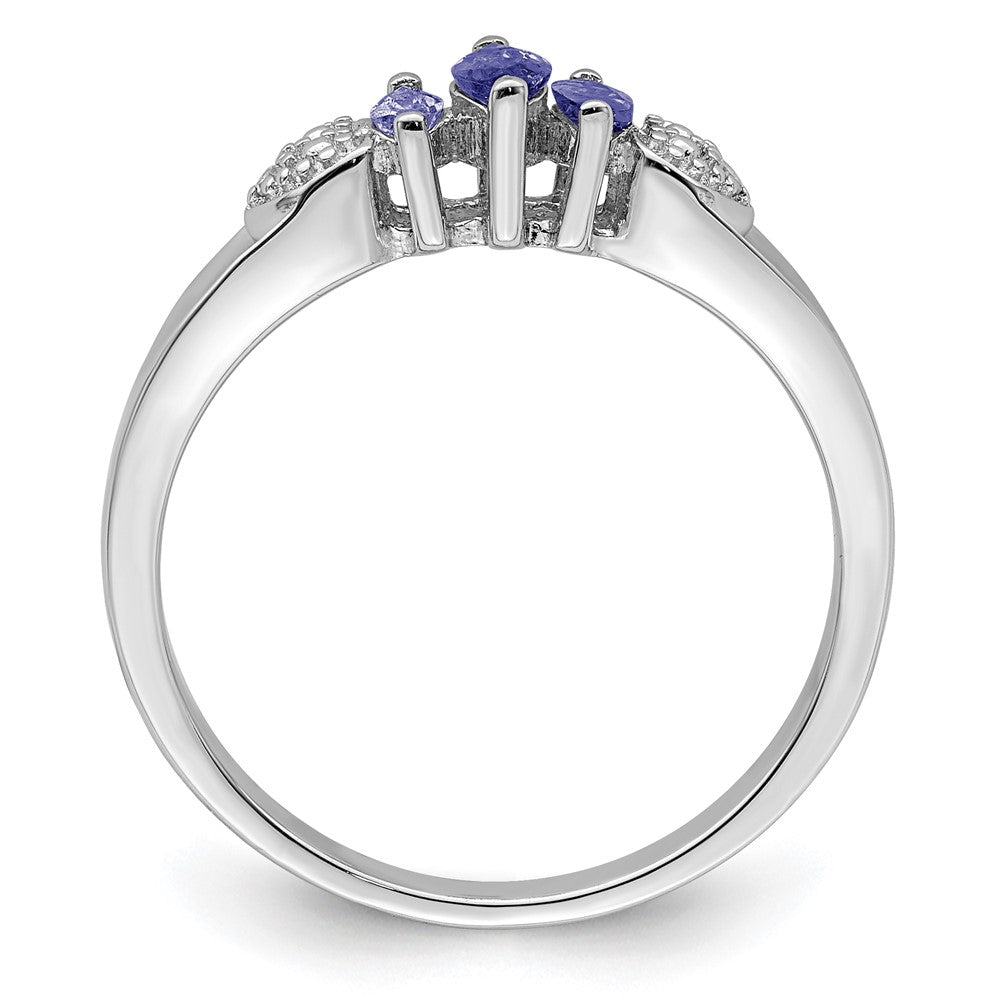 Sterlingsilber Rhodium 3 Stein Tansanit und Diamant Ring (size 8 Nur)