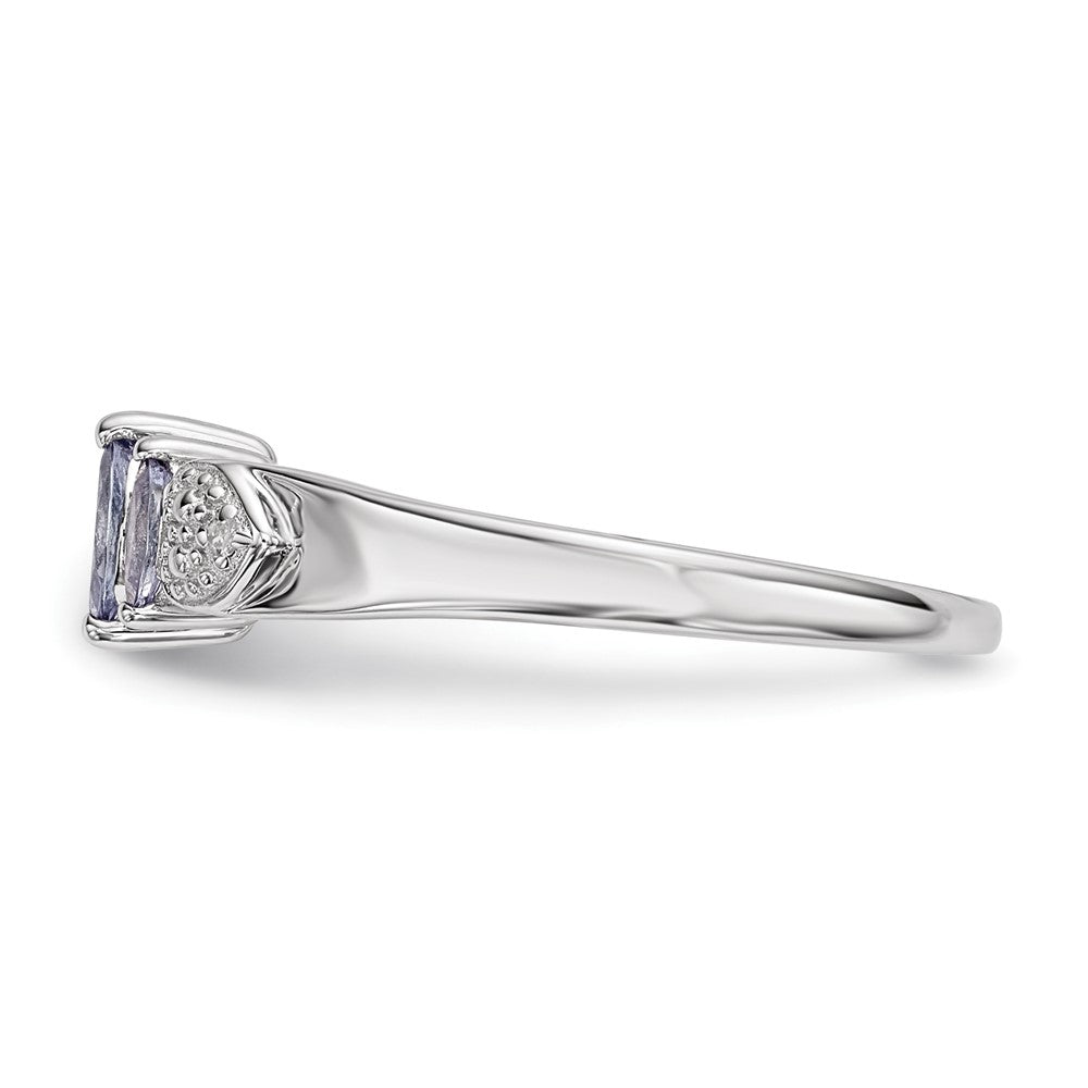 Sterlingsilber Rhodium 3 Stein Tansanit und Diamant Ring (size 8 Nur)