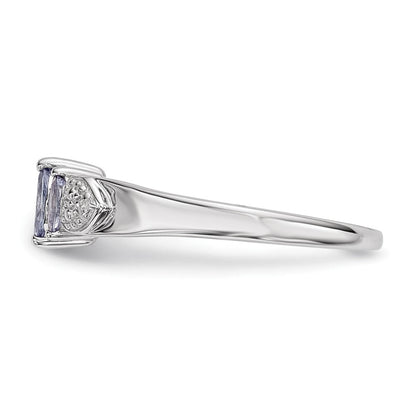 Sterlingsilber Rhodium 3 Stein Tansanit und Diamant Ring (size 8 Nur)