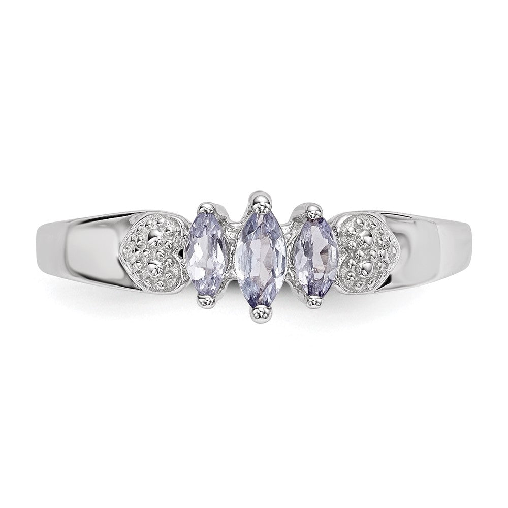 Sterlingsilber Rhodium 3 Stein Tansanit und Diamant Ring (size 8 Nur)