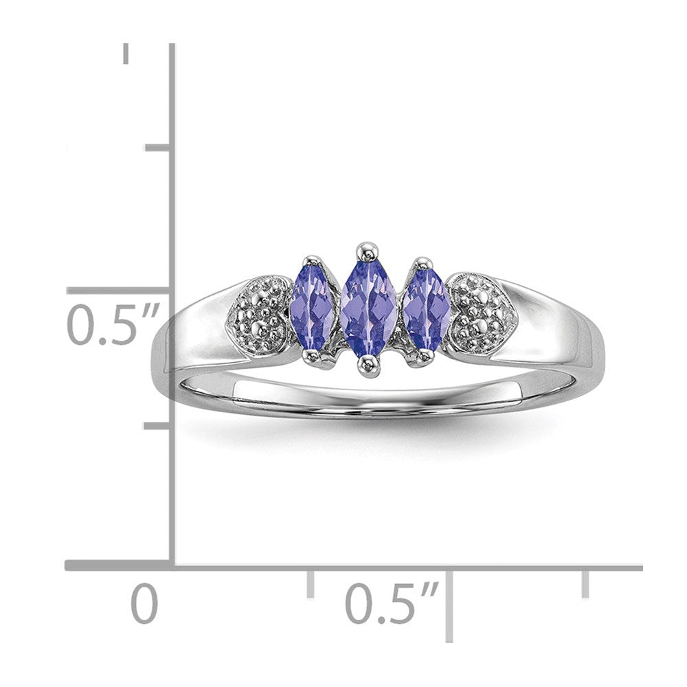 Sterlingsilber Rhodium 3 Stein Tansanit und Diamant Ring (size 8 Nur)