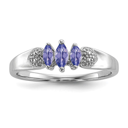 Sterlingsilber Rhodium 3 Stein Tansanit und Diamant Ring (size 8 Nur)