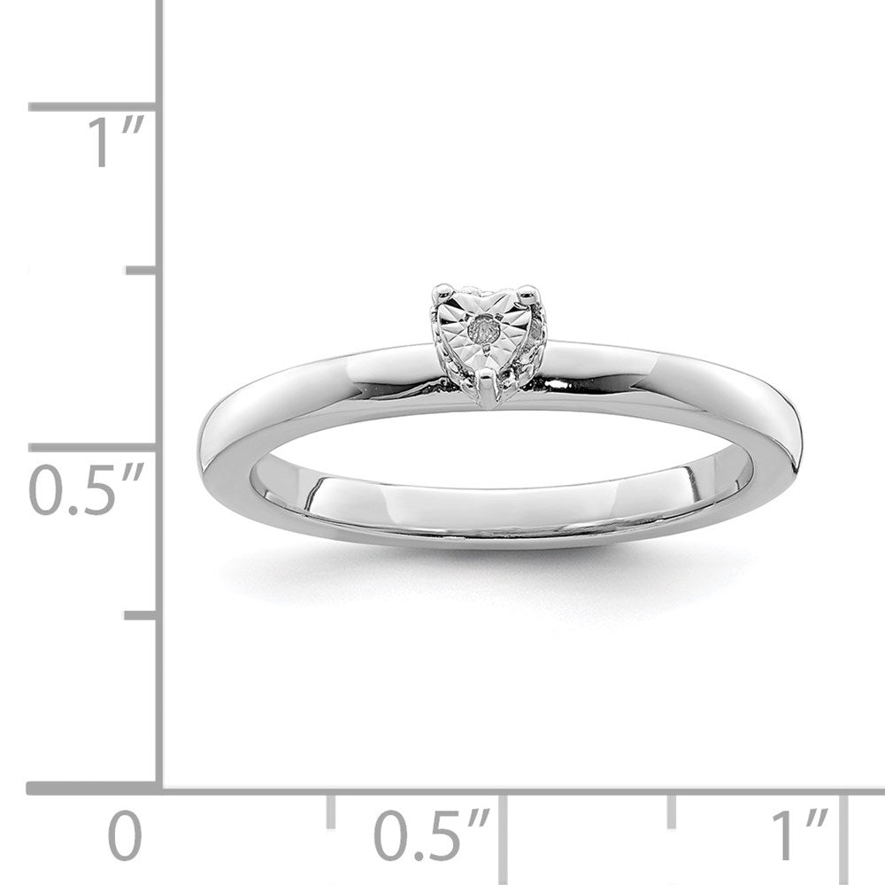 Sterlingsilber Rhodiniert Poliert Diamant Herz Form Ring