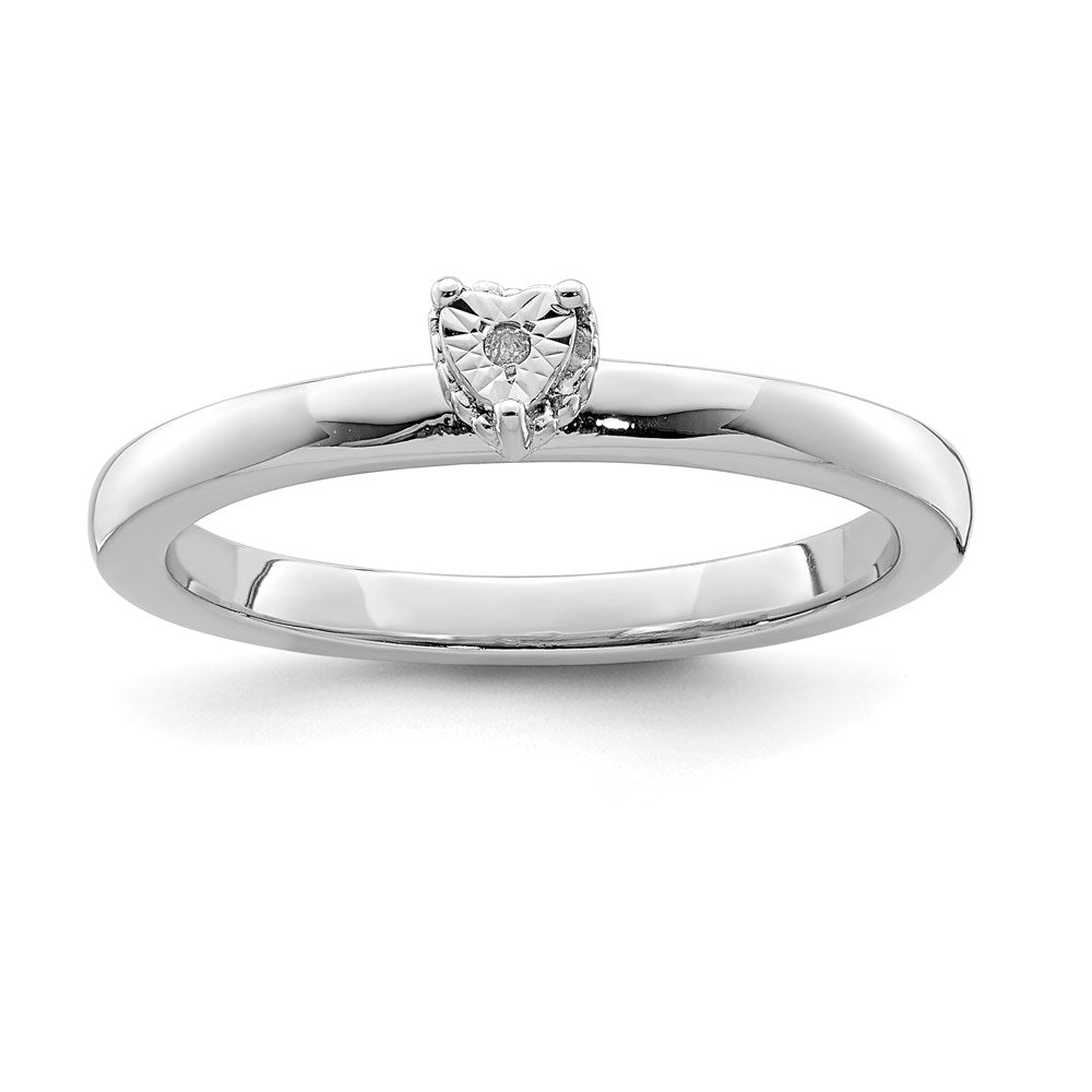 Sterlingsilber Rhodiniert Poliert Diamant Herz Form Ring