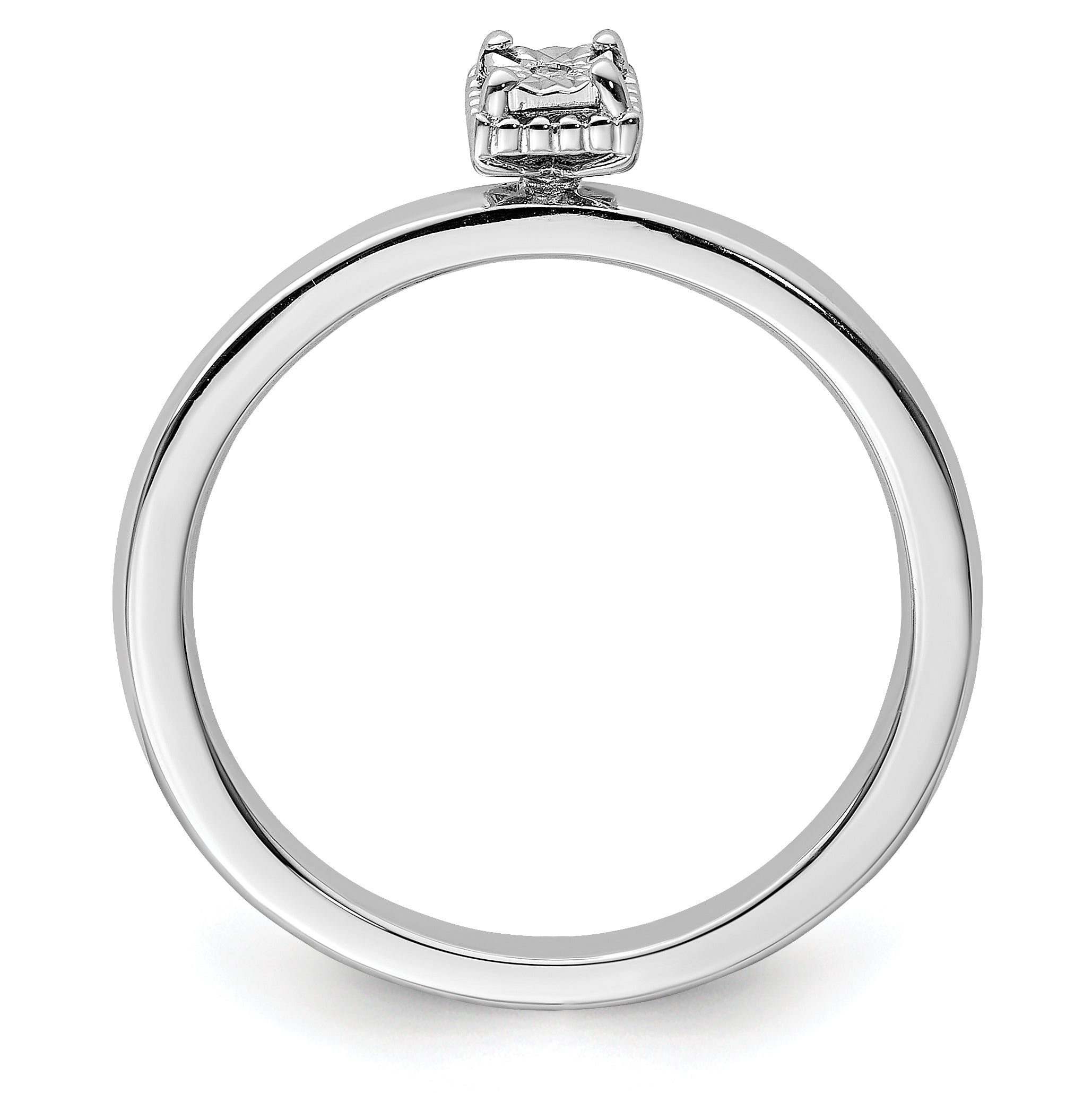 Sterlingsilber Rhodiniert Poliert Diamant Quadratisch Form Ring