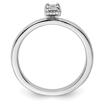 Sterlingsilber Rhodiniert Poliert Diamant Quadratisch Form Ring