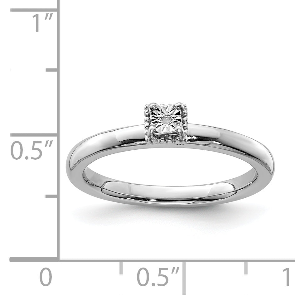 Sterlingsilber Rhodiniert Poliert Diamant Quadratisch Form Ring