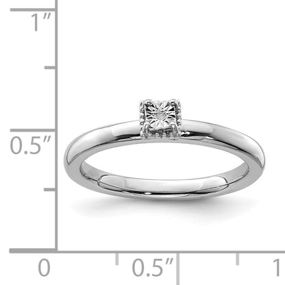 Sterlingsilber Rhodiniert Poliert Diamant Quadratisch Form Ring