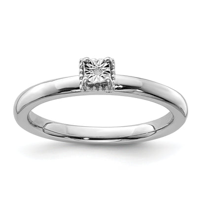 Sterlingsilber Rhodiniert Poliert Diamant Quadratisch Form Ring