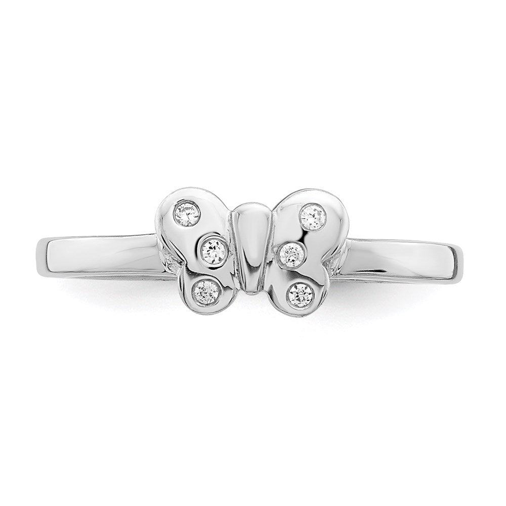 Sterlingsilber Rhodiniert Childs Zirkonia Schmetterling Ring (size 4 Nur)