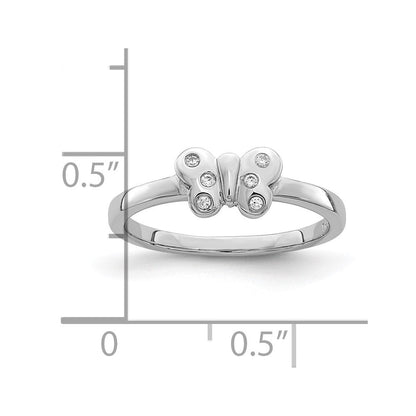 Sterlingsilber Rhodiniert Childs Zirkonia Schmetterling Ring (size 4 Nur)
