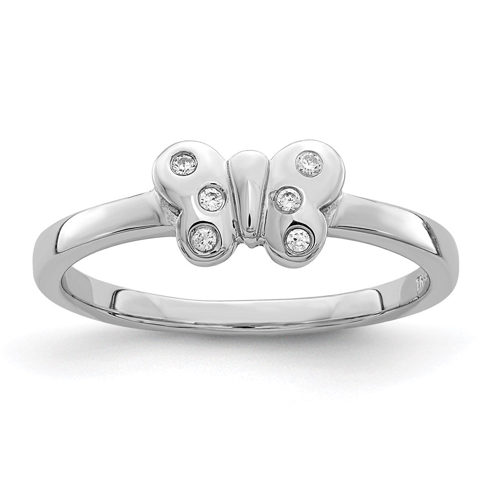 Sterlingsilber Rhodiniert Childs Zirkonia Schmetterling Ring (size 4 Nur)