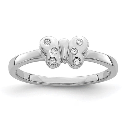 Sterlingsilber Rhodiniert Childs Zirkonia Schmetterling Ring (size 4 Nur)