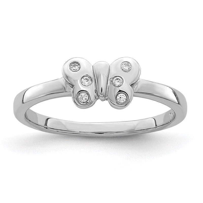 Sterlingsilber Rhodiniert Childs Zirkonia Schmetterling Ring (size 4 Nur)