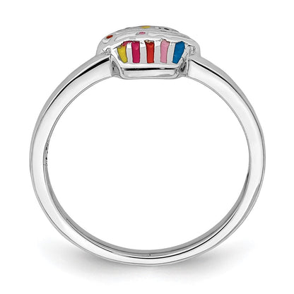 Sterlingsilber Rhodiniert Mehrfarbig Emailliert Cupcake Kinder Ring