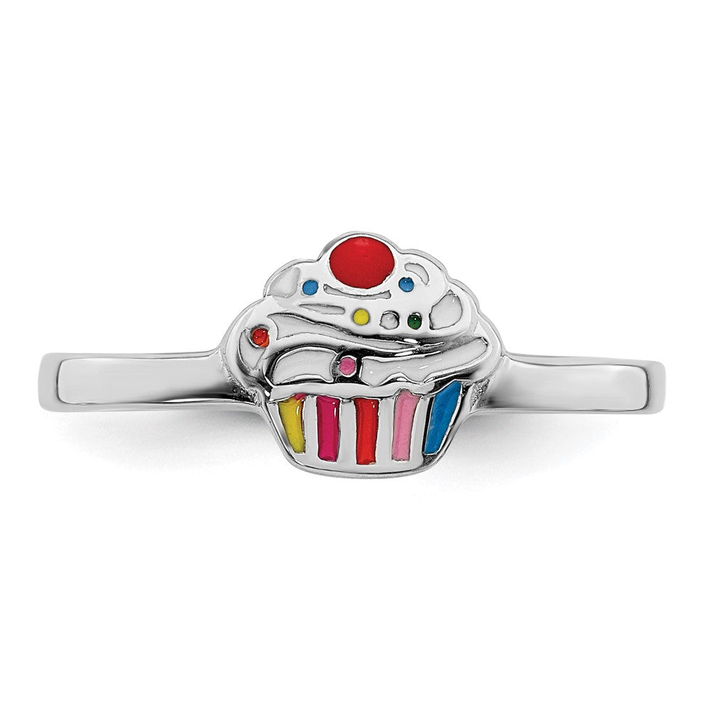 Sterlingsilber Rhodiniert Mehrfarbig Emailliert Cupcake Kinder Ring
