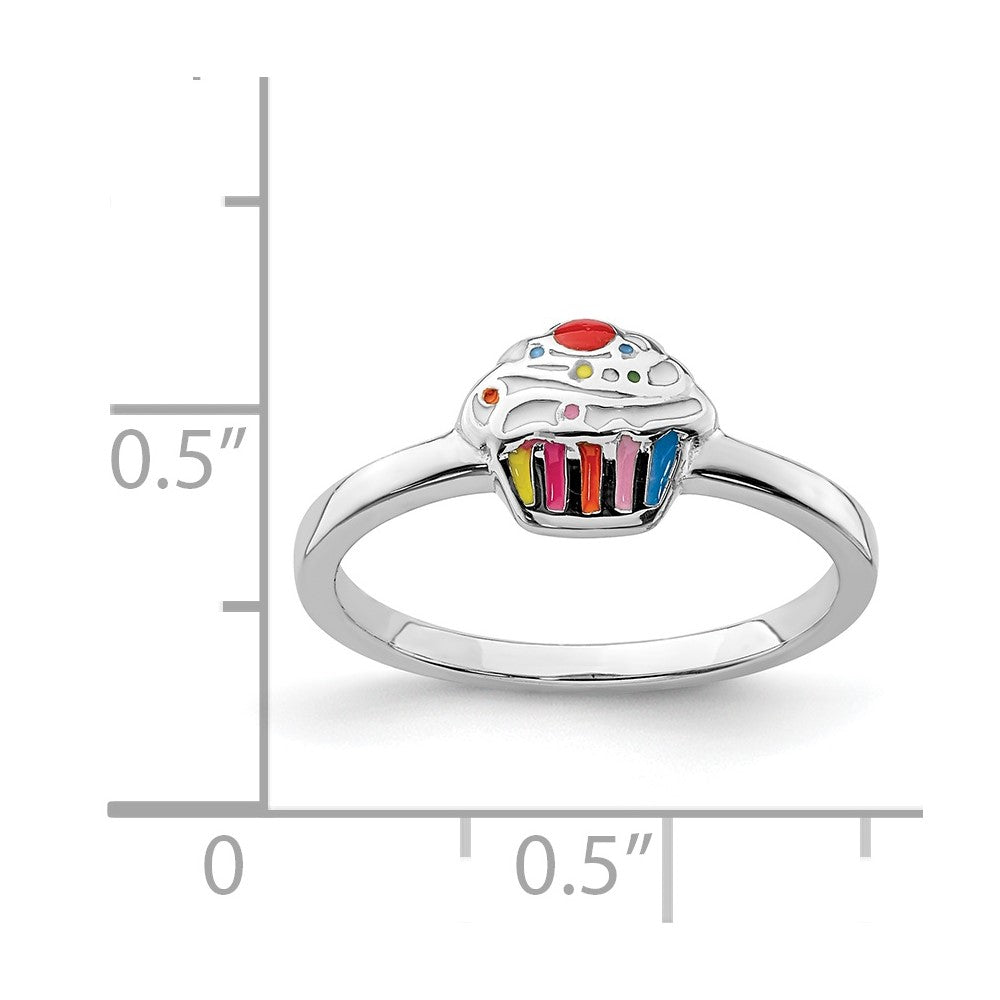 Sterlingsilber Rhodiniert Mehrfarbig Emailliert Cupcake Kinder Ring