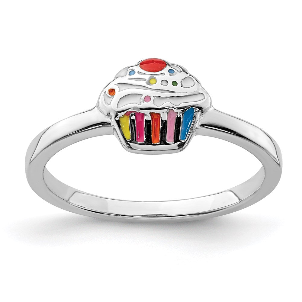 Sterlingsilber Rhodiniert Mehrfarbig Emailliert Cupcake Kinder Ring