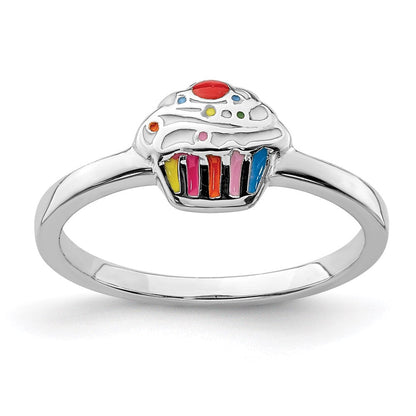 Sterlingsilber Rhodiniert Mehrfarbig Emailliert Cupcake Kinder Ring