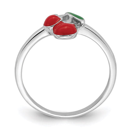 Sterlingsilber Rhodiniert Childs Emailliert Cherry Ring (size 4 Nur)