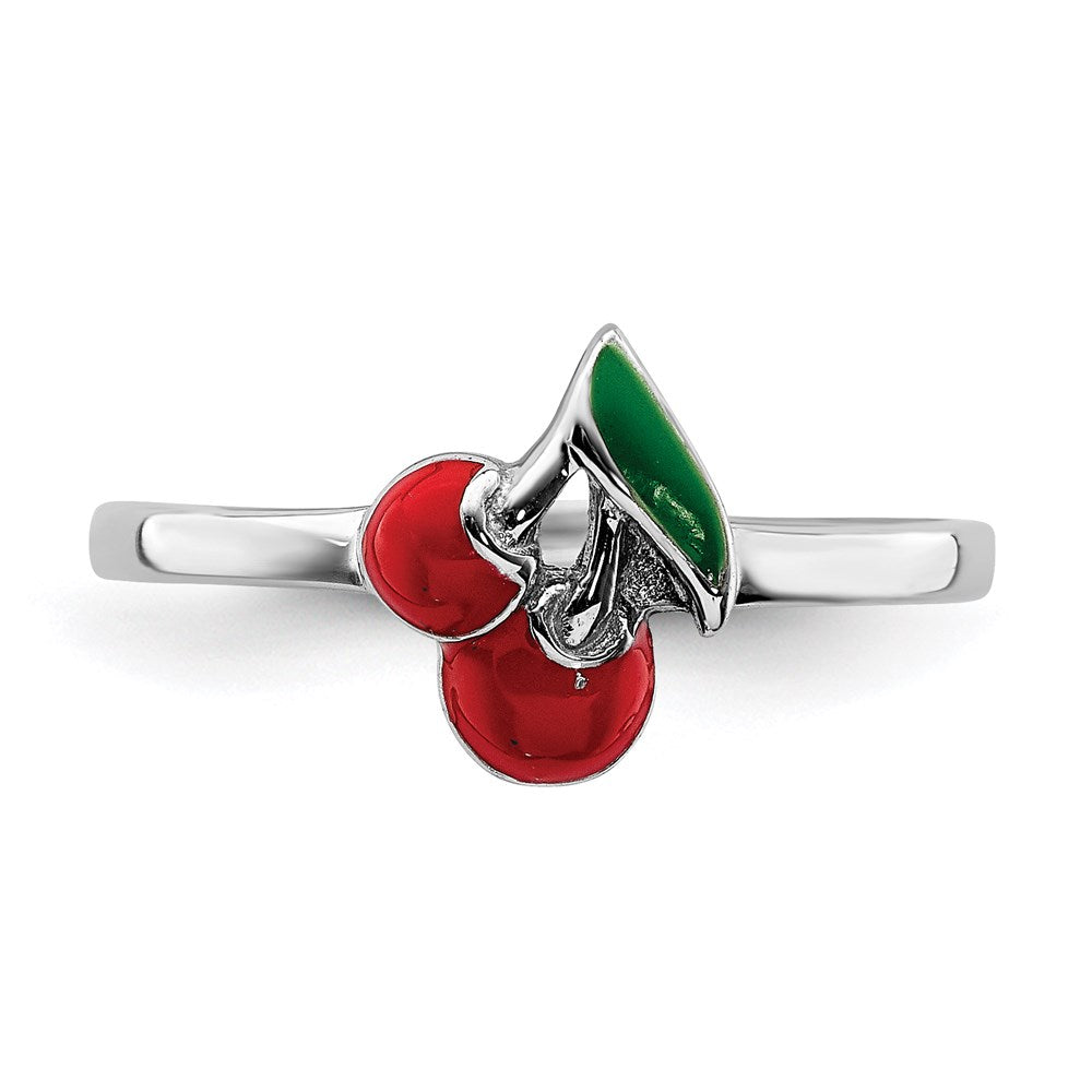 Sterlingsilber Rhodiniert Childs Emailliert Cherry Ring (size 4 Nur)