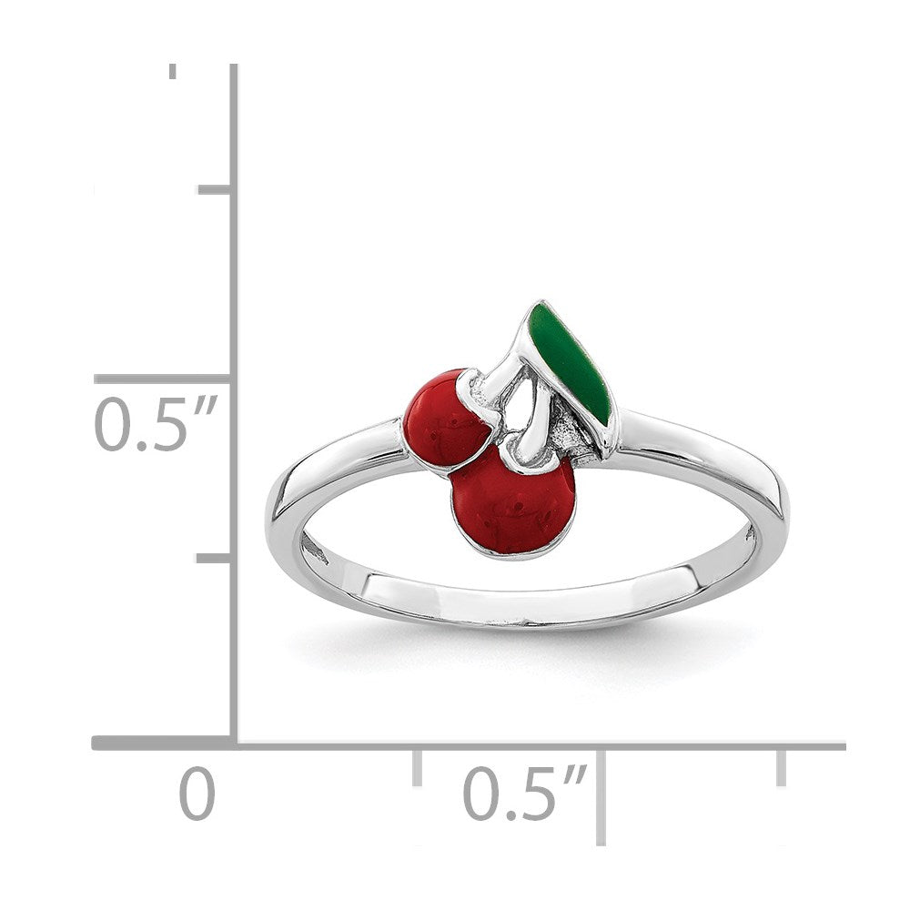 Sterlingsilber Rhodiniert Childs Emailliert Cherry Ring (size 4 Nur)