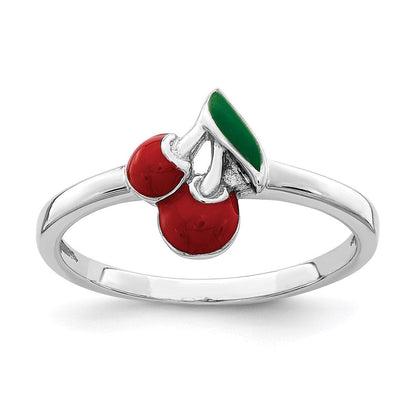 Sterlingsilber Rhodiniert Childs Emailliert Cherry Ring (size 4 Nur)