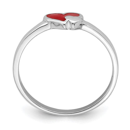 Sterlingsilber Rhodiniert Rot Emailliert Doppelt Herz Kinder Ring