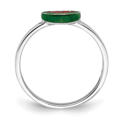 Sterlingsilber Rhodiniert Childs Emailliert Watermelon Ring (size 3 Nur)