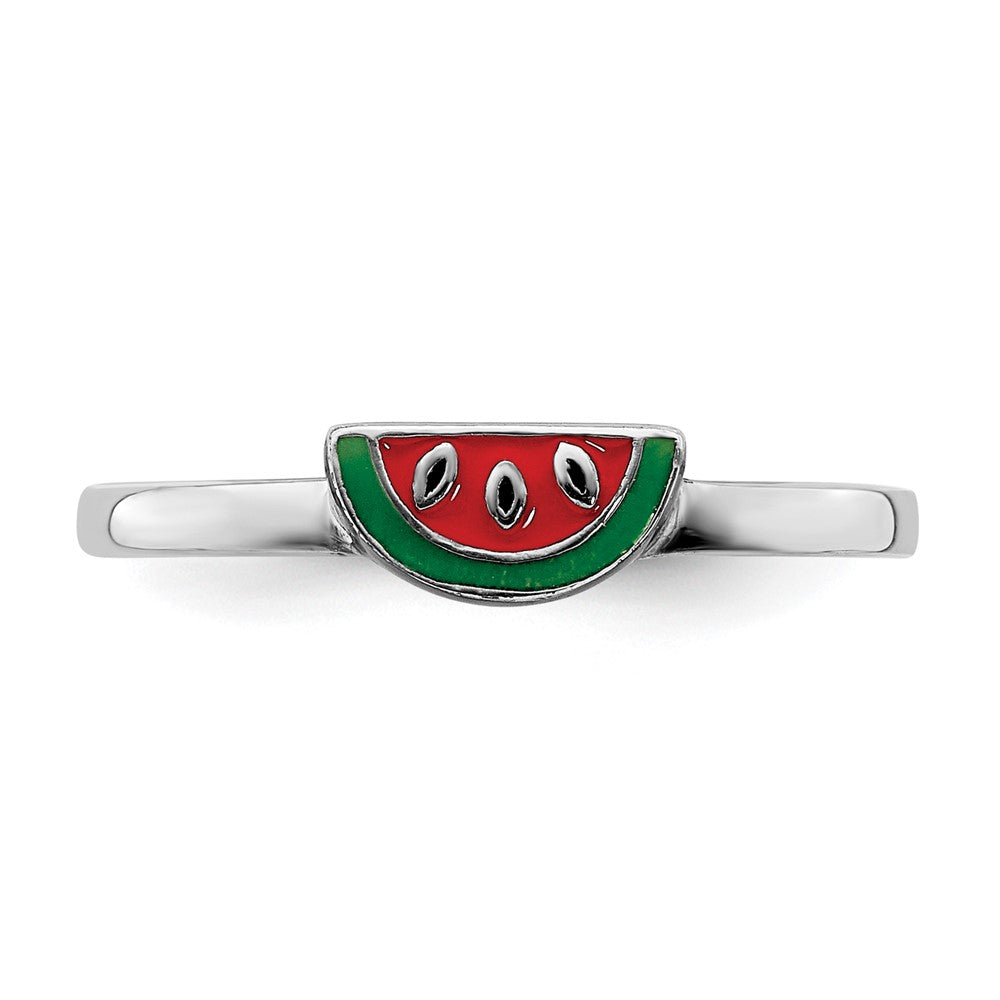 Sterlingsilber Rhodiniert Childs Emailliert Watermelon Ring (size 3 Nur)