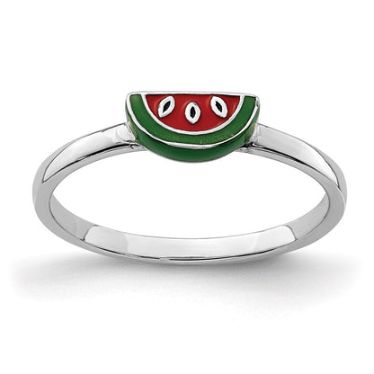 Sterlingsilber Rhodiniert Childs Emailliert Watermelon Ring (size 3 Nur)