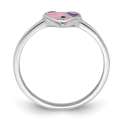Sterlingsilber Rhodiniert Rosa & Lila Emailliert Herz Kinder Ring