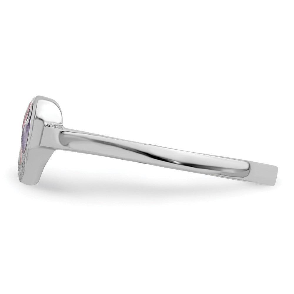 Sterlingsilber Rhodiniert Rosa & Lila Emailliert Herz Kinder Ring