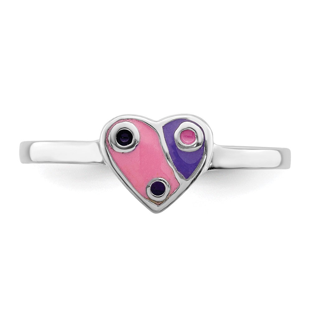 Sterlingsilber Rhodiniert Rosa & Lila Emailliert Herz Kinder Ring
