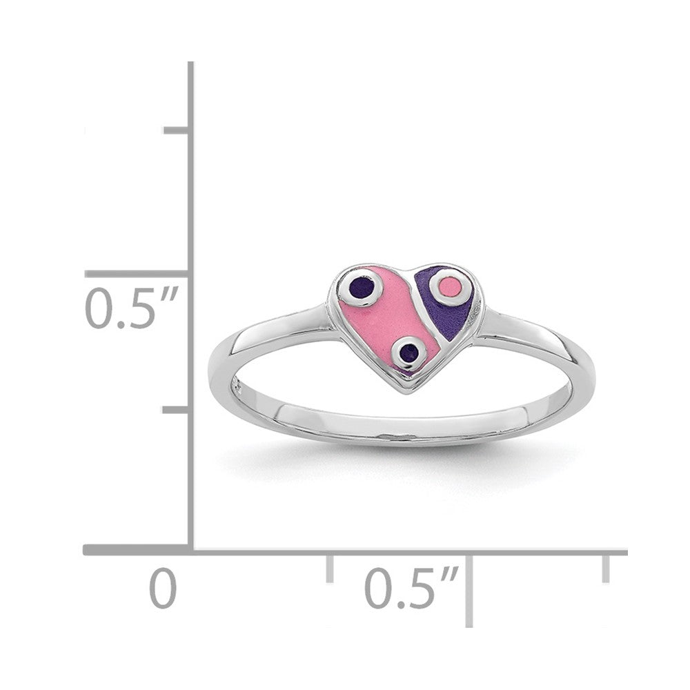 Sterlingsilber Rhodiniert Rosa & Lila Emailliert Herz Kinder Ring
