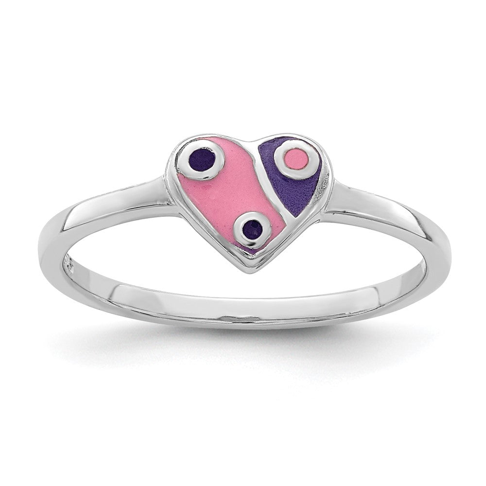 Sterlingsilber Rhodiniert Rosa & Lila Emailliert Herz Kinder Ring