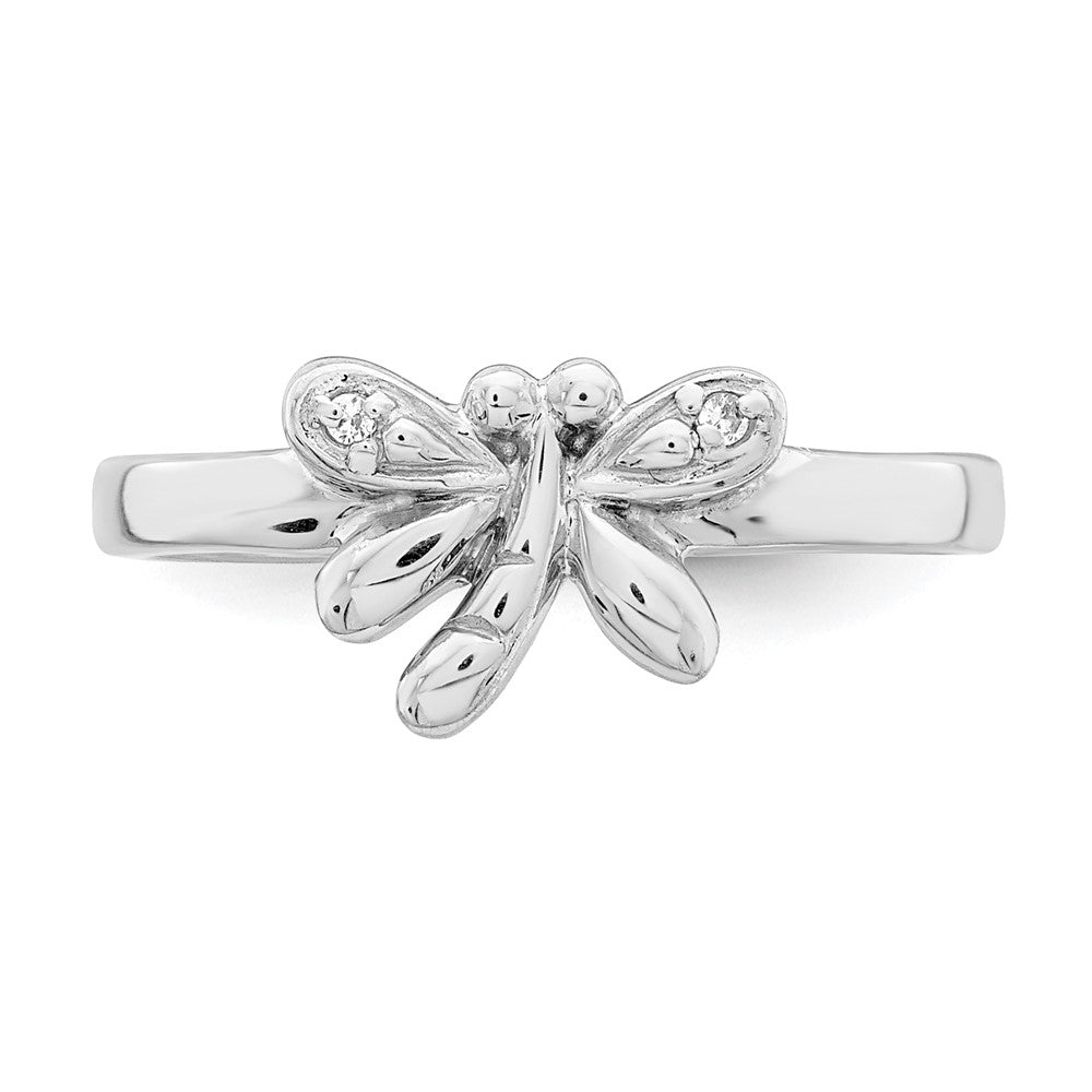 Sterlingsilber Rhodiniert Poliert Zirkonia Libelle Kinder Ring (size 4 Nur)