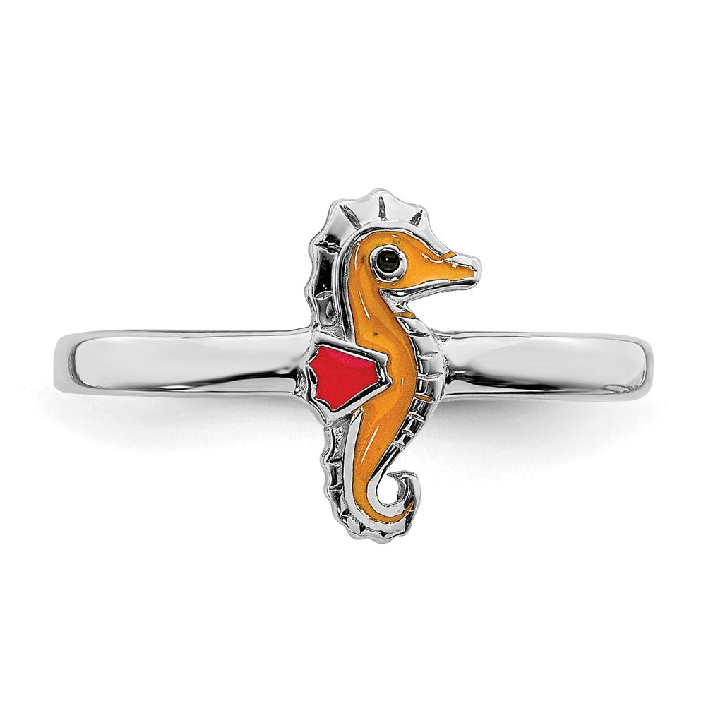 Sterlingsilber Rhodiniert Childs Emailliert Seepferdchen Ring (size 3 Nur)