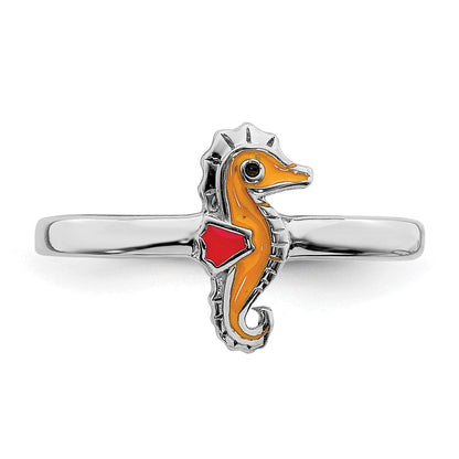 Sterlingsilber Rhodiniert Childs Emailliert Seepferdchen Ring (size 3 Nur)